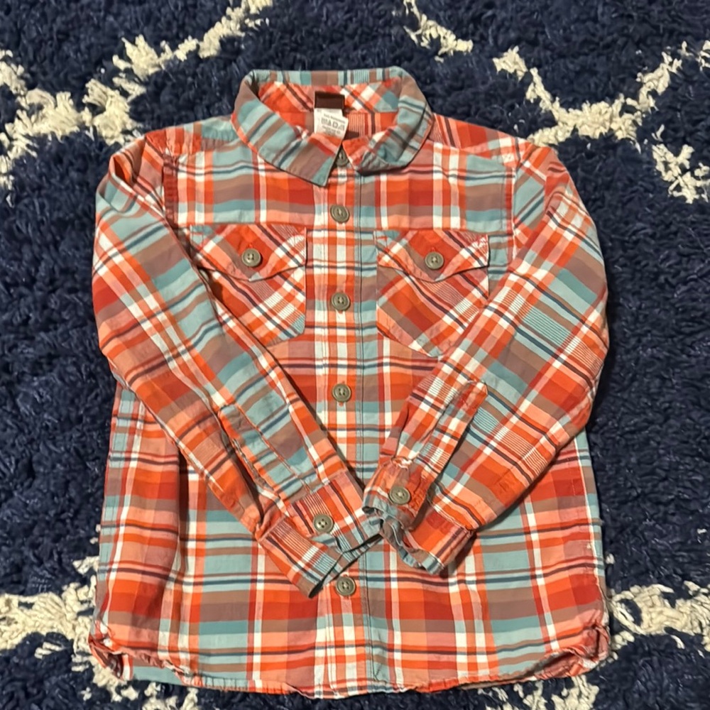 Tea size 4 Plaid Kids Shirt - Orange and Blue